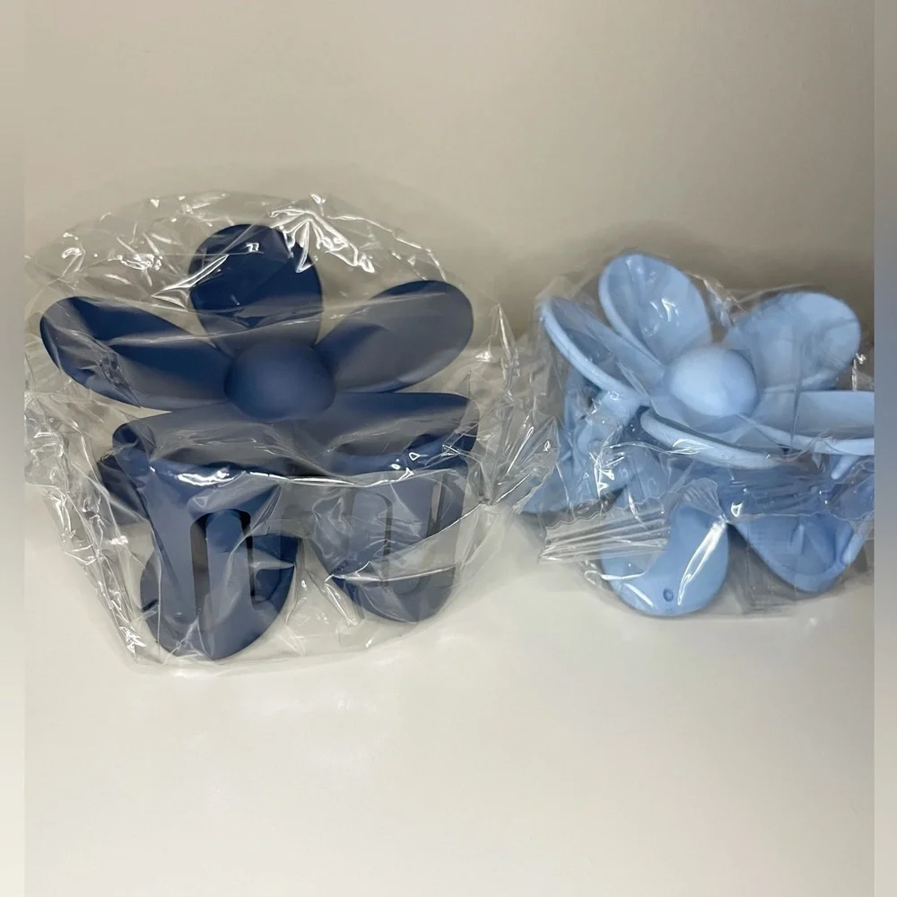 Large Flower Hair Accessories Claw Hair Clips Set of 2 Navy Blue & Baby Blue